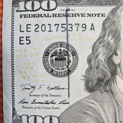 Print Ink Smear Error On The Seal 100 Dollar Bill (Pickup Only)