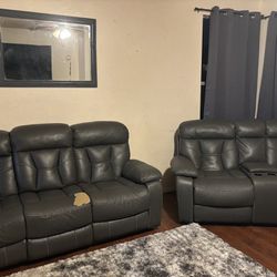 Grey Leather Recliner Couches 