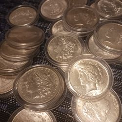 Silver Peace Dollars And Morgans Very Good Condition
