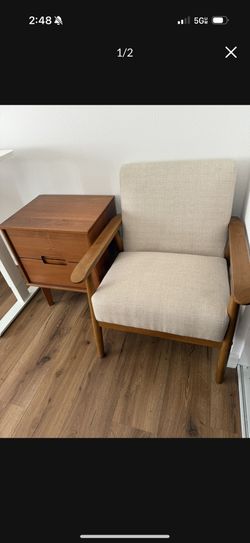 Mid Century Modern Beige Accent Chair Wood Cream