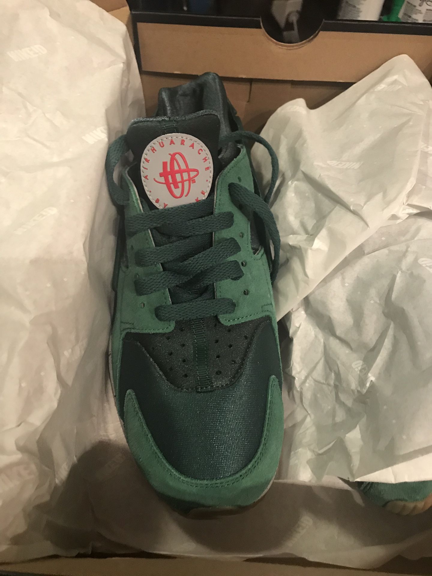 Custom Ordered Nike Huarache university green men’s size 8 women’s size 9.