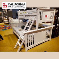 Modern Solid Wood Twin over Full Bunk Bed with Ladder