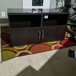 Oak Wooden TV Stand With Glass Top