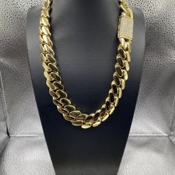 Miami Cuban Link & Bracelet 5A CZ lock set, heavy 22mm Efficient Super Gold Plated 7 times for long