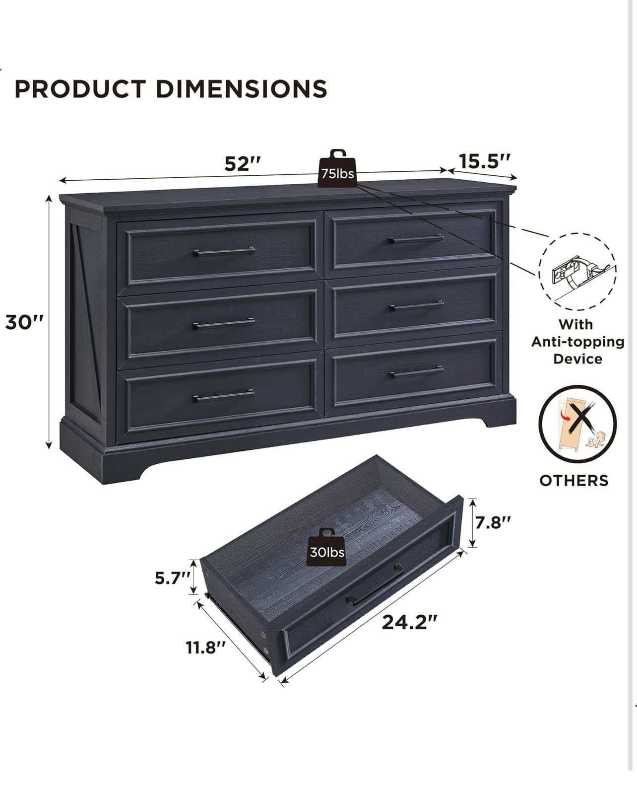 🔥ON SALE🔥Farmhouse 6 Drawers Dresser for Bedroom,