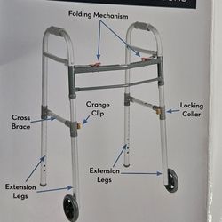NEW drive Universal Folding Walker, Two Button With 5 Wheels 