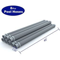New Poolvio Professional Swimming Pool Vacuum Cleaner Hose -1.5” 8 Piece Hoses for Pool Vacuum Extension/Replacement - Compatible with all Major Autom