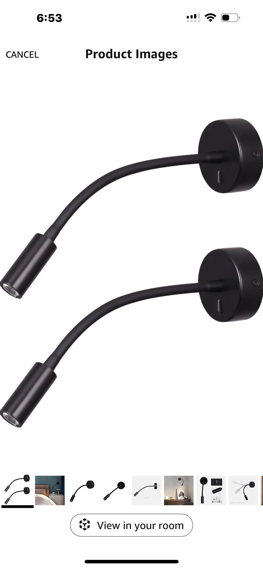 New 2 Pack Wall Mounted Reading Lamp LED 3W Warm White 3000K Hardwired for Reading Matt Black
