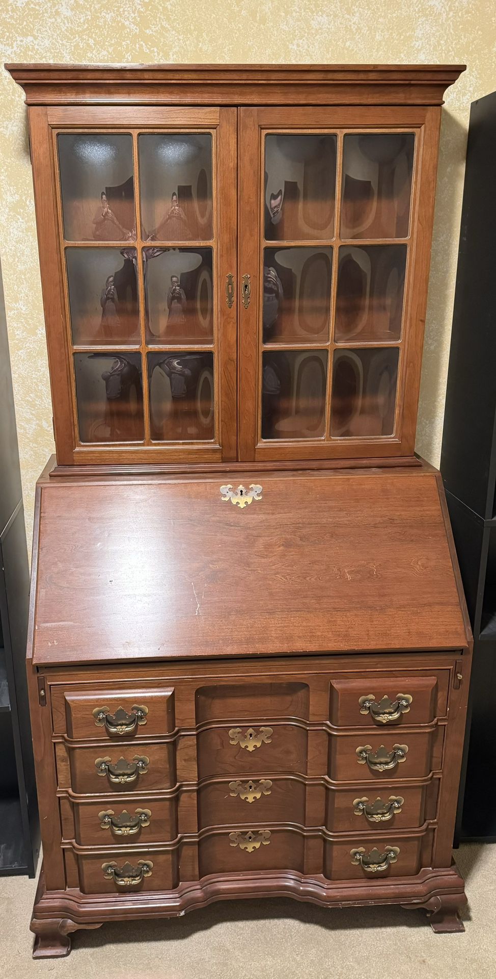 Maddox Of Jamestown Beautiful Wood Secretary Desk At Drawers And Removable Top Display Case At Glass And Key that works to lock desk, drawers and disp