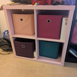 Pink 4-Cube Storage Shelf with Bins