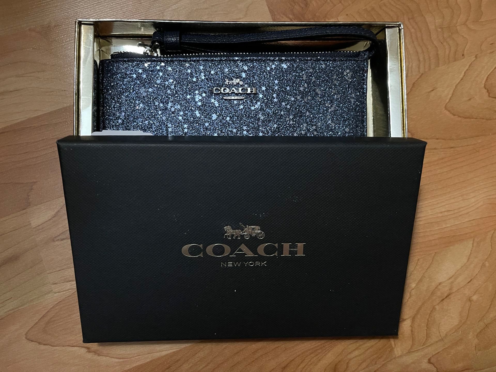 Coach Small Wristlet With Star Glitter Midnight