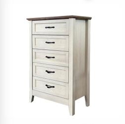 BRAND NEW Garvee 5-Drawer Vintage Dresser - Tall White Storage Organizer