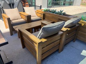 Outdoor Wood Patio Lounge Chair Set with Cushions