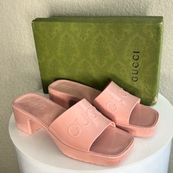 Rubber Gucci Logo Womens Platform 20/60mm Slide Sandals 37 Wild Rose