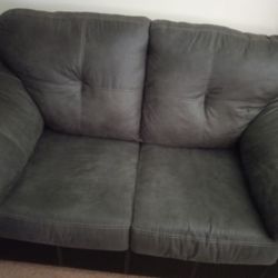 Grey & Leather Couch Set Of 2 For SALE 