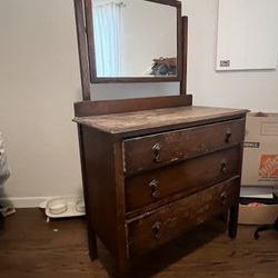 Antique 3 Drawer Dresser  W/ Mirror