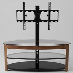 Premium Curved Glass TV Stand with Integrated Swivel Mount & Cable Management