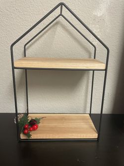 Tiered Tray House Wood & Black Metal