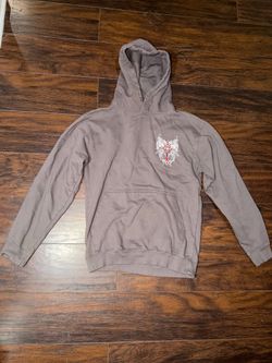 Grey & red cross ring of fire hoodie with skull design