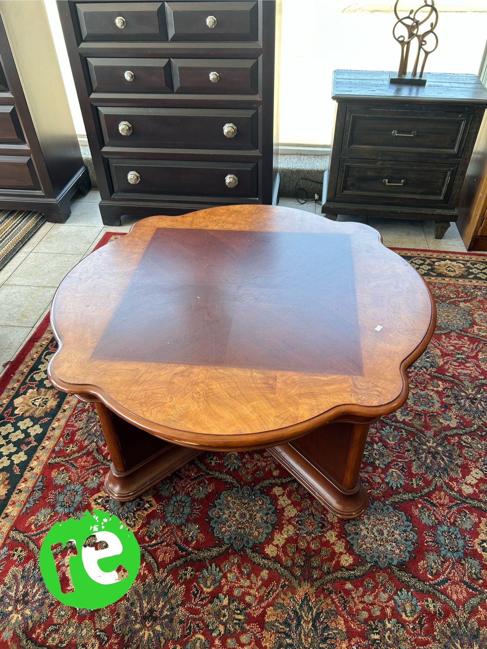 Powell Wilmington Cherry Burl Veneer Coffee Game Table