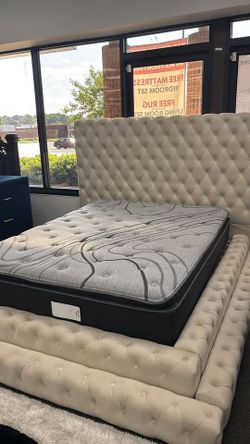 Elegant button-tufted platform bed blends seamlessly with modern and traditional interiors.