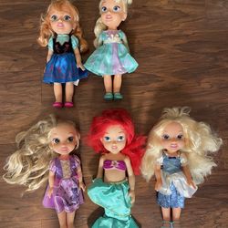 Used 5 Original Disney Dolls Elsa Ana Cinderella Rapunzel Ariel Messed Hair 