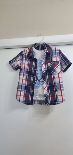 Plaid button up with white Spider-Man Sleeveless shirt 👕 2pc set (Size 4)