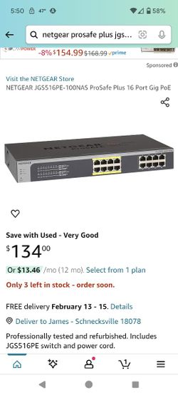 Netgear Prosafe JGS516PE Switch With POE