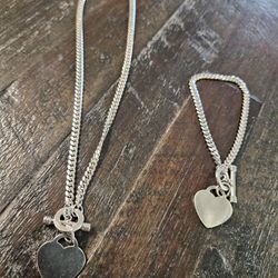 Matching Silver Necklace And Bracelet 