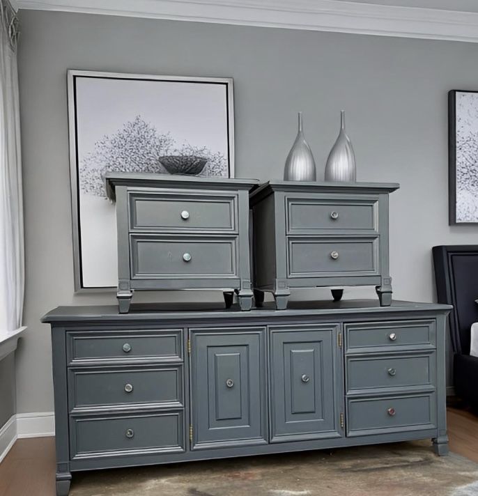 Solid Wood, 5 Piece Slate Blue Bedroom Set