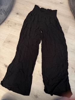 Black Wide-Leg Smocked Waist Pants