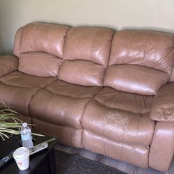 Beige Leather Recliner Couch