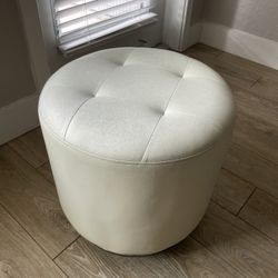 Round Swivel White Leather Ottoman Seat