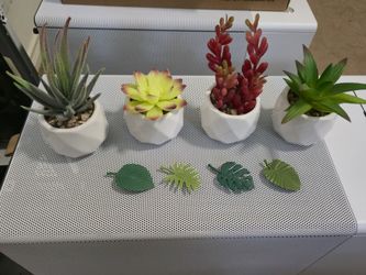 Fake Succulent Plants Artificial Faux Succulents Mini Potted Succulents White Geometric, 4pcs