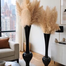 Tall Black Floor Vases with Pampas Grass (Set of 2)