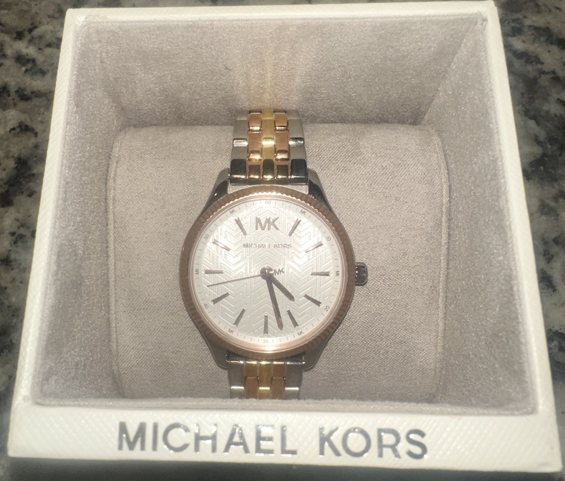 Ladies' Michael Kors Lexington Tri-Tone Stainless Steel Watch MK6642