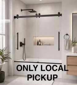 🌒 Peorsily 56-60 in.W x 58 in.H Sliding Frameless Tub Door in MatteBlack with 1/4 in.🆕#5555
