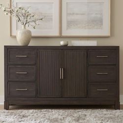 Modern Fluted 8-Drawer Sideboard / Buffet Cabinet – Dark Walnut