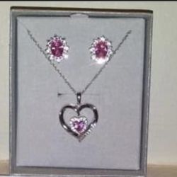Sterling Silver W/Diamond Necklace And Earrings Great Valentine’s  Day Gift