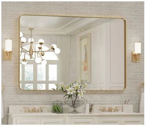 Clavie Bathroom Mirror Wall Accent Rectangle Gold Framed 40" x 30"