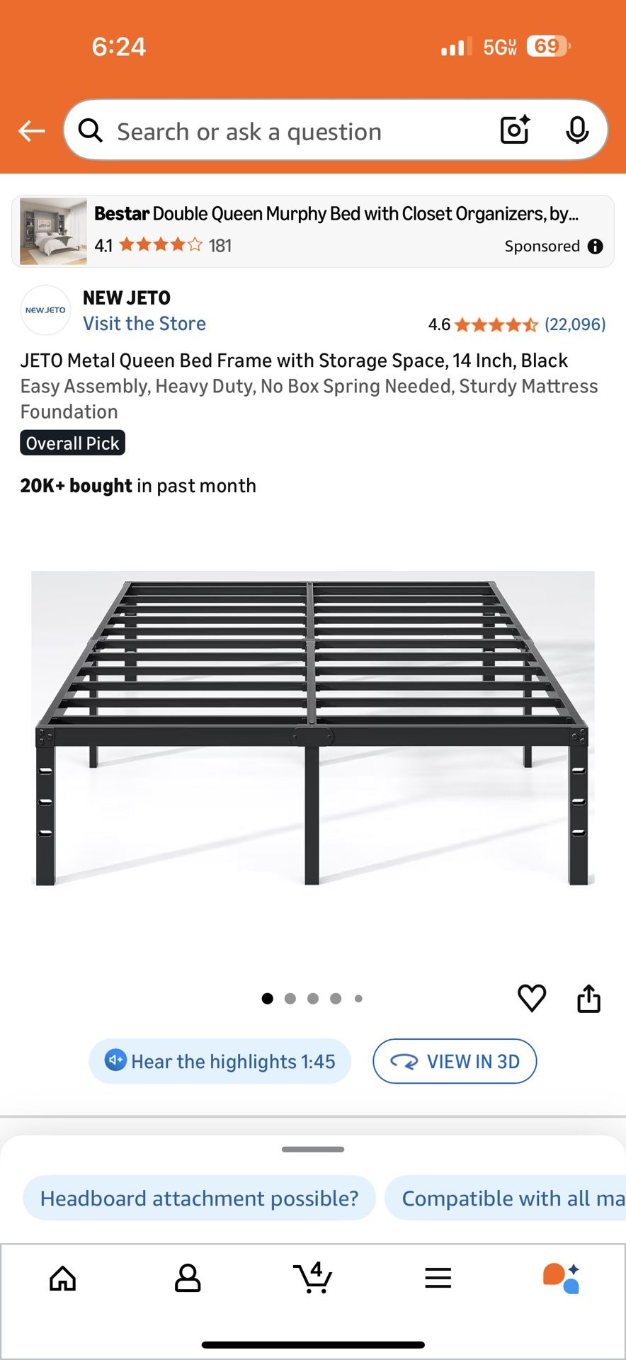 Queen Bed Frame With Box Spring & Mattress 