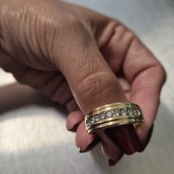 Men Wedding Ring With Rhinestones 10K Gold Size 9