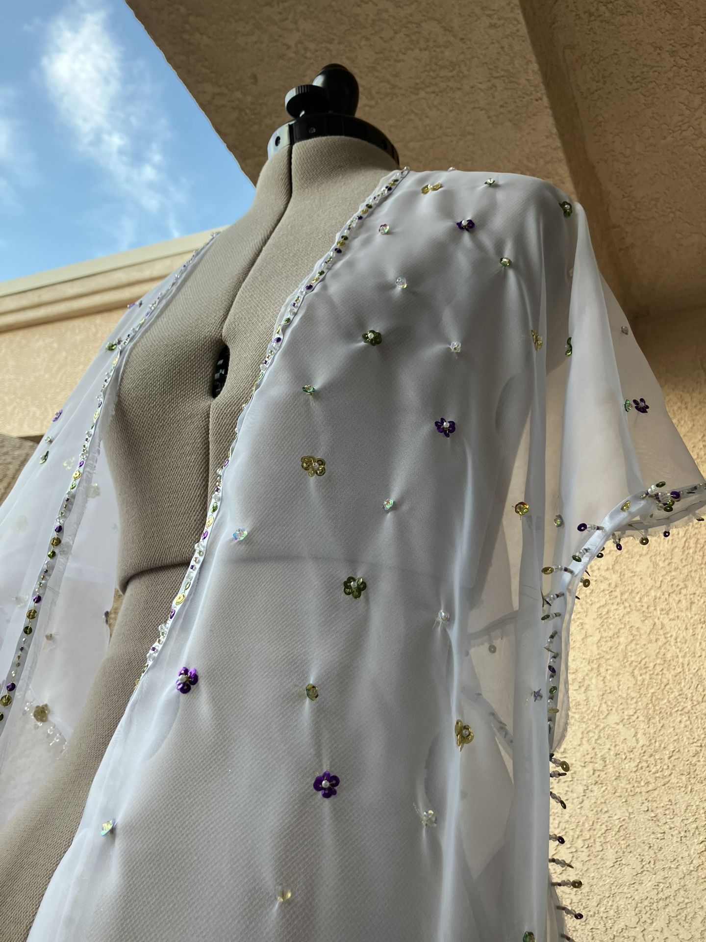 Fabulous Sheer Hand-beaded Sleeveless Kimono Men’s Women’s Unisex Robe Coverup Wrap Shawl