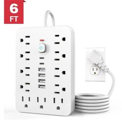 Power Strip TT-PS11 White 11 Outlets 4 USB Ports 2 USB-C On/Off 1250W New