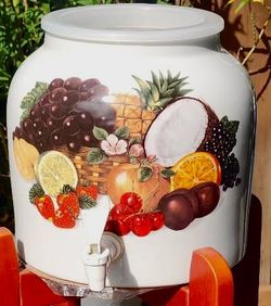 Ceramic Water Dispenser Crock with Wooden Stand