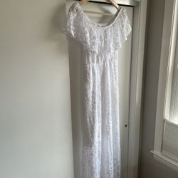 White Maxi Dress, Flower Pattern