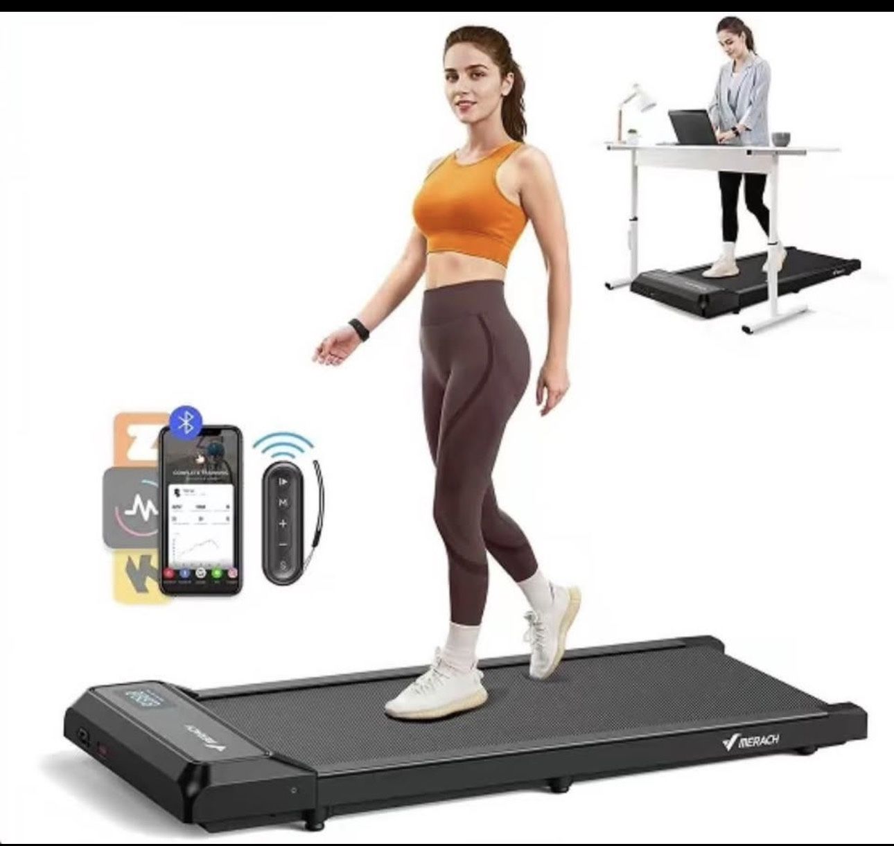 Merach Under Desk Treadmill, 2-in-1 Walking Pad for Walking and Jogging 2.5HP Low-Noise Treadmill with Remote Control Lanyard 265lbs Weight