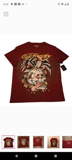 Ed Hardy Shirt Mens Maroon Large Snake Eagle Skull Streetwear Graphic tee