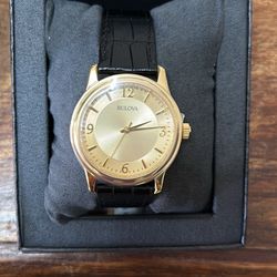 Bulova Men’s Gold Dial Watch – Model 97A70, New in Box