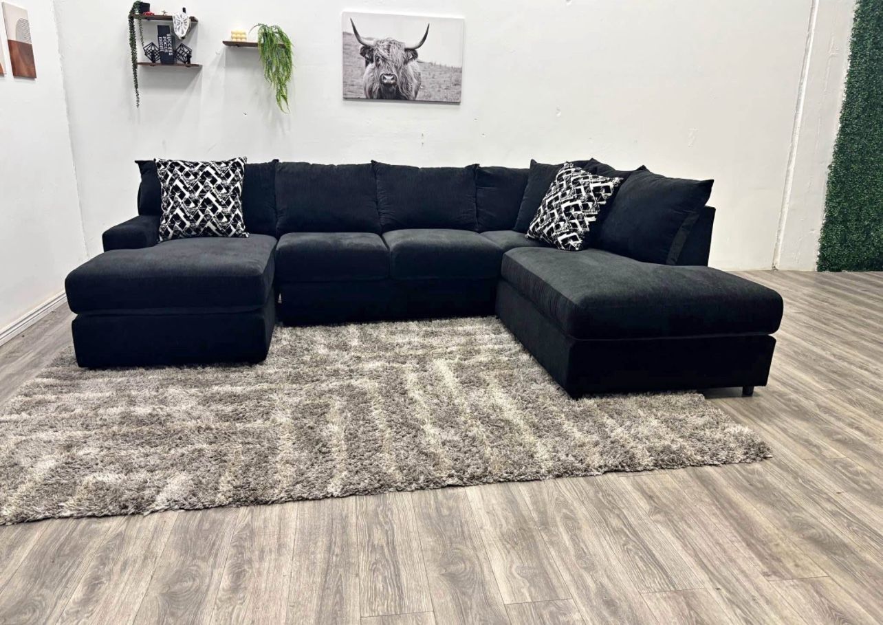 Black Sectional Couch - Free Delivery